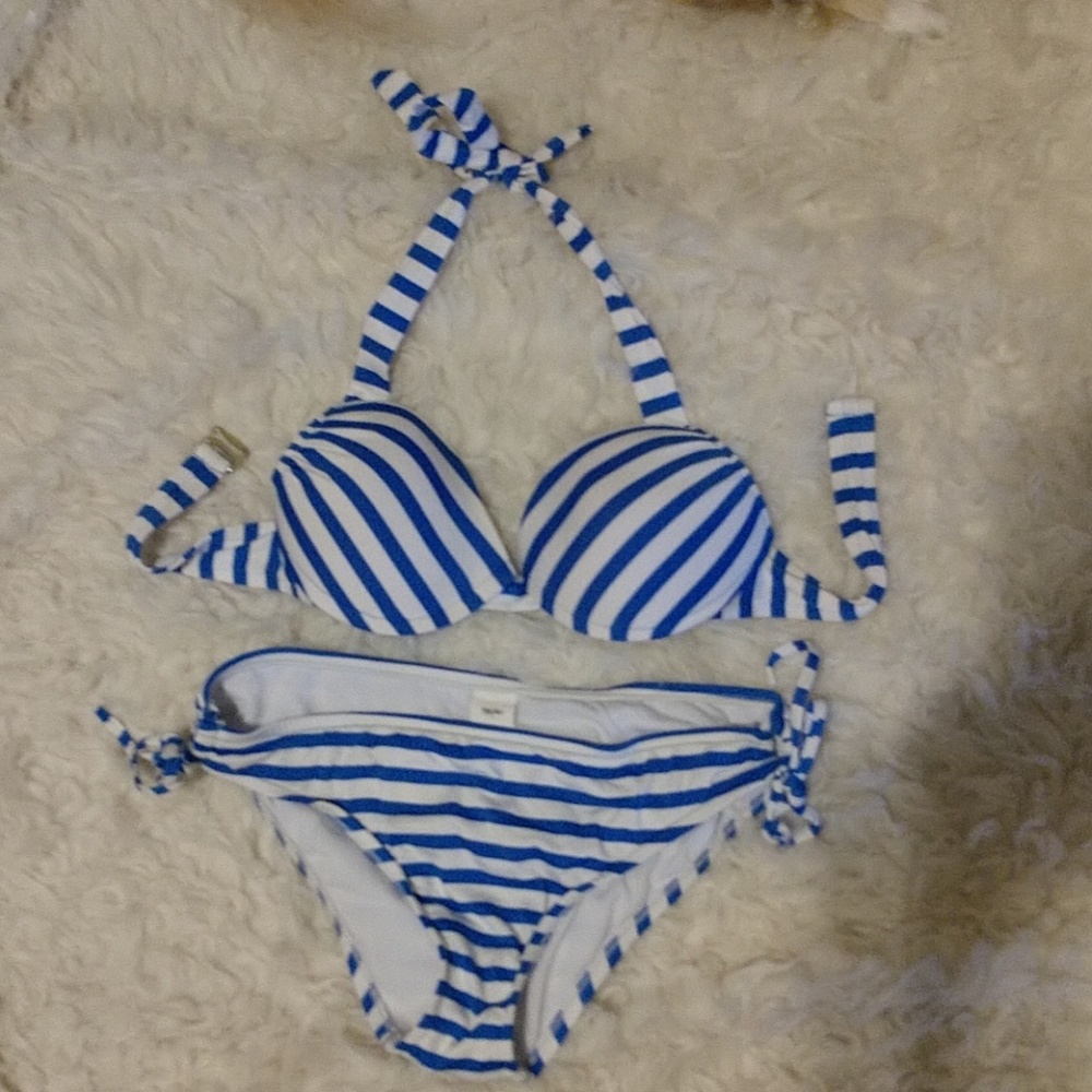 Blue and white striped massimo bikini